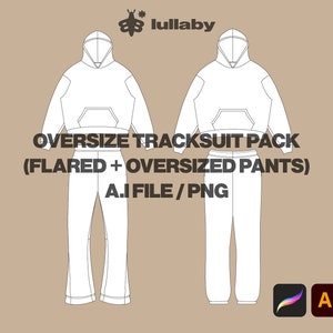 Streetwear Tracksuit Template + Flared Set Pack Vector Mockup Illustrator Procreate PNG Clothing Custom Design Sketch Tech Pack Download