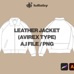 Streetwear Leather Jacket (Avirex)  Vector Adobe Illustrator, Procreate, PNG, Digital Clothing custom Design Sketch Tech Pack - Download