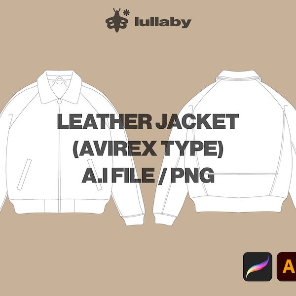Streetwear Leather Jacket (Avirex)  Vector Adobe Illustrator, Procreate, PNG, Digital Clothing custom Design Sketch Tech Pack - Download