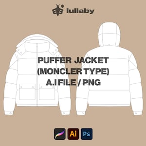 Puffer Jacket Mockup Streetwear Vector Template Procreate Template Digital Mockup Clothing Template Design Sketch Tech Pack Download
