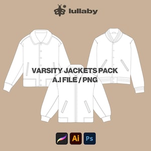 Varsity Jacket Template Pack Jacket Tech Pack Streetwear Vector Mockup Bundle Illustrator Template Procreate Mockup Flat Drawing Fashion CAD