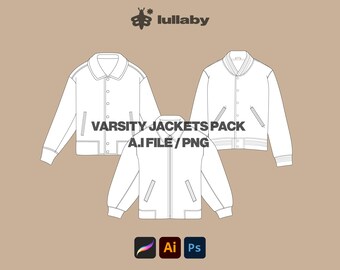 Varsity Jacket Template Pack Jacket Tech Pack Streetwear Vector Mockup Bundle Illustrator Template Procreate Mockup Flat Drawing Fashion CAD