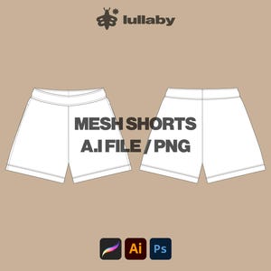 Mesh Shorts Template Shorts Tech Pack Streetwear Vector Template Illustrator Mockup Procreate Mockup Clothing Flat Blank Vector Tech Pack