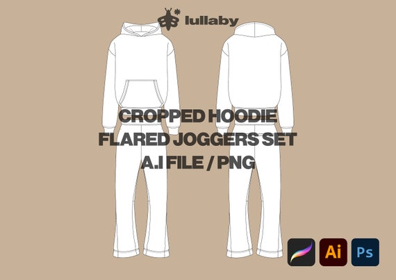 Cropped Hoodie Template Tracksuit Mockup Flared Joggers Vector Mockup  Illustrator Procreate Template Design Clothing Brand Hoodie Tech Pack -   Hong Kong