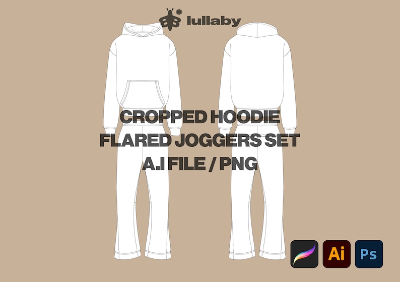 Cropped Hoodie Template Tracksuit Mockup Flared Joggers Vector Etsy