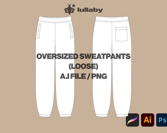 Loose Sweatpants Flat Technical Drawing Illustration (Instant Download ...
