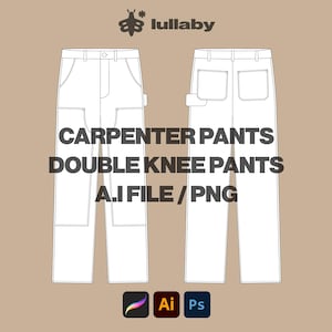 Work Pants Mockup Vector Tech Pack Double Knee Mockup Illustrator Template Procreate Mockup Clothing Workwear Tech Pack Flat Clothing Design