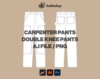 Work Pants Mockup Vector Tech Pack Double Knee Mockup Illustrator Template Procreate Mockup Clothing Workwear Tech Pack Flat Clothing Design