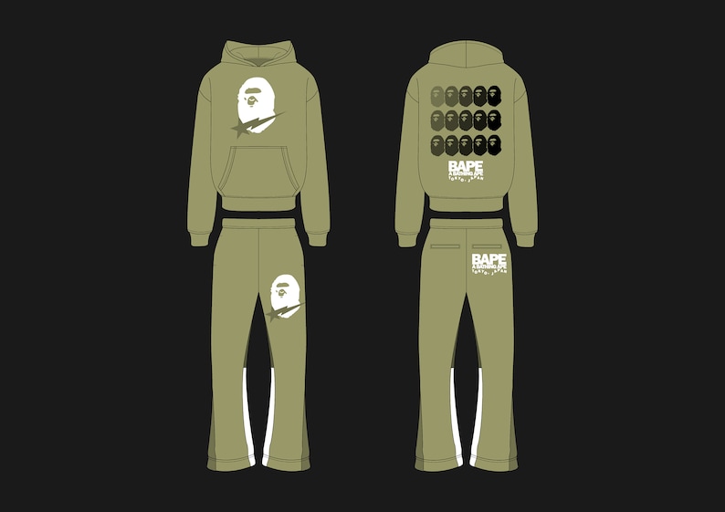 Cropped Hoodie Template Tracksuit Mockup Flared Joggers Vector - Etsy