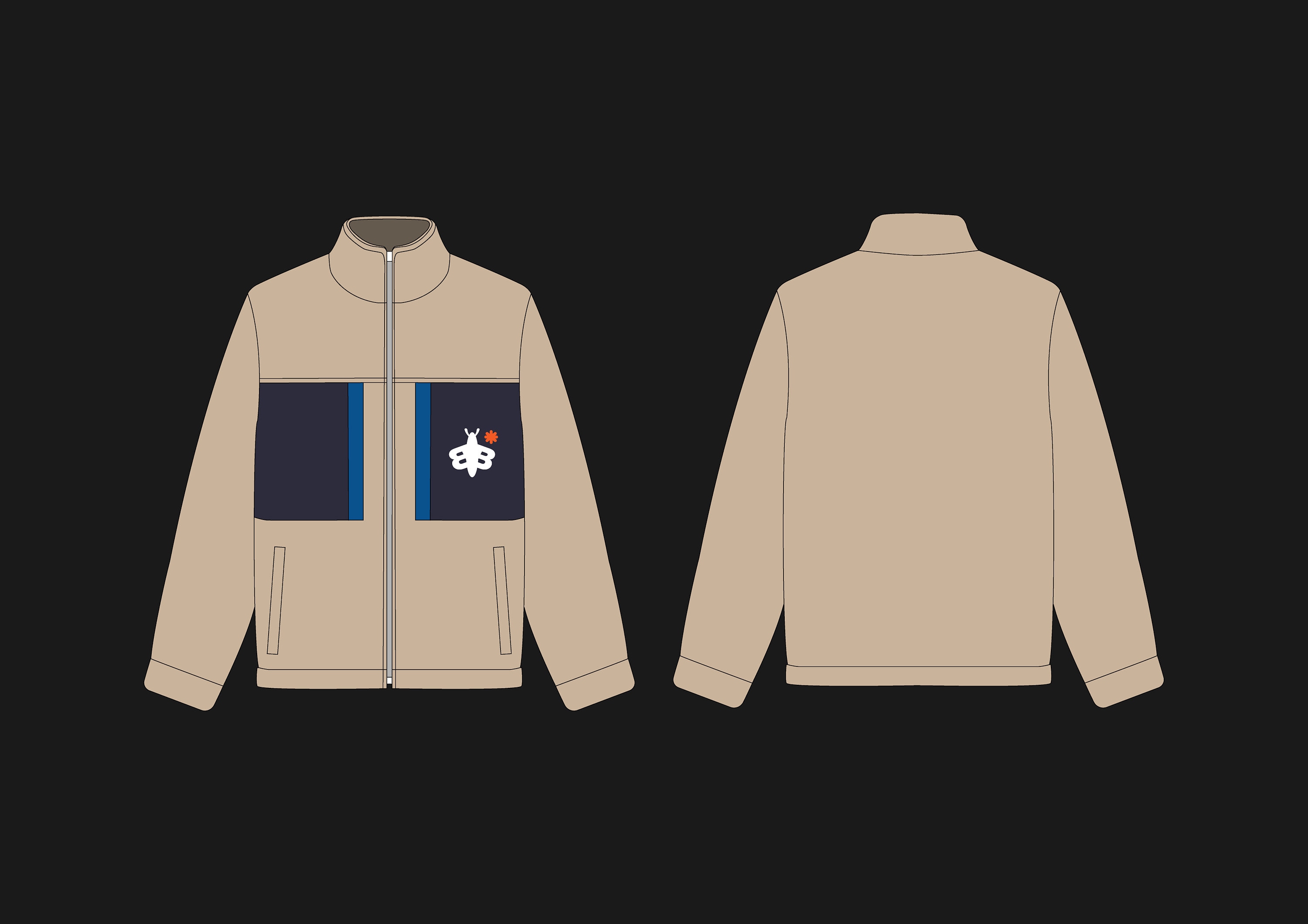 Streetwear Fleece Jacket Mockup Vector Tech Pack Illustrator Procreate ...