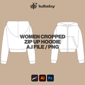 Women Cropped Hoodie Template Hoodie Mockup Oversize Hoodie Tech Pack Streetwear Vector Illustrator Template Procreate Template for women