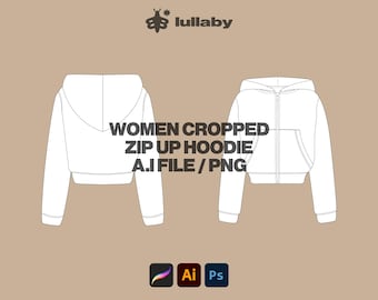 Women Cropped Hoodie Template Hoodie Mockup Oversize Hoodie Tech Pack Streetwear Vector Illustrator Template Procreate Template for women