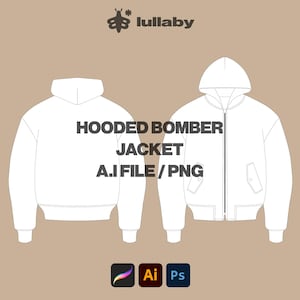 Hooded Bomber Jacket Mockup – Streetwear Vector Template Ai (Tech Pack for Illustrator and Procreate)