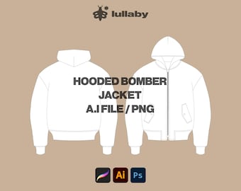Hooded Bomber Jacket Mockup – Streetwear Vector Template Ai (Tech Pack for Illustrator and Procreate)
