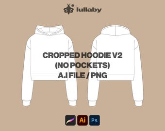 Cropped Hoodie Template Hoodie Mockup V2 Streetwear Vector Adobe Illustrator Procreate Template PNG Clothing Digital Design Sketch Tech Pack