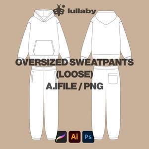 Streetwear Hoodie Template Tracksuit Vector Tech Pack Sweatpants Mockup Illustrator Template Procreate Template Clothing Mockup Flat Drawing