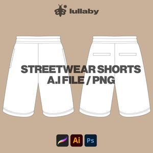 Streetwear Shorts Template Streetwear Vector Tech Pack Vector Shorts Mockup Clothing Procreate Mockup Illustraor Template flat drawing