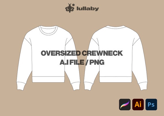 Streetwear Oversize Fit Crewneck Mockup Vector Adobe Illustrator,  Procreate, PNG, Digital Clothing Custom Design Sketch Tech Pack Download 