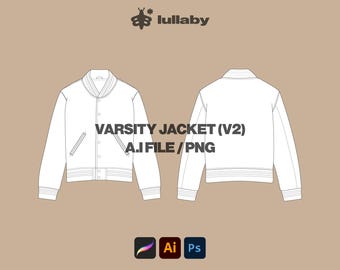 Streetwear Vector Varsity Jacket Template Jacket Mockup Illustrator Template Procreate Clothing Mockup flat Drawing Vector Tech Pack Blank