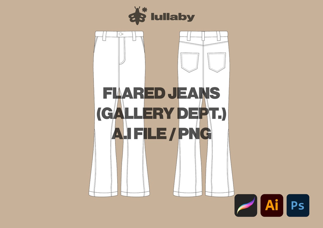 Streetwear Flared Jeans Mockup Vector Adobe Illustrator, Procreate, PNG ...