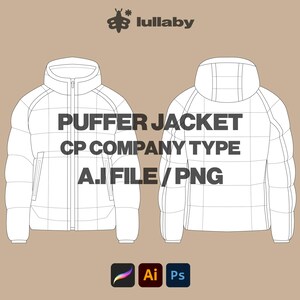 Puffer Jacket Mockup Streetwear Vector Template Vector Tech Pack flat drawings clothing Template streetwear mockup clothing vector Template