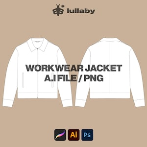 Workwear / Detroit Jacket Streetwear Mockup Vector Adobe Illustrator, Procreate, PNG, Clothing Template Design Template Tech Pack - Download