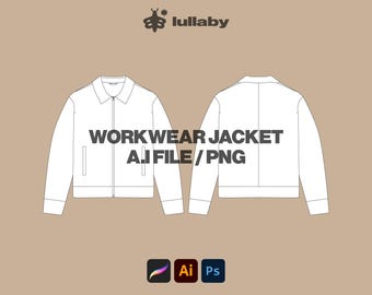 Workwear / Detroit Jacket Streetwear Mockup Vector Adobe Illustrator, Procreate, PNG, Clothing Template Design Template Tech Pack - Download