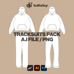 Streetwear Tracksuit Template + Flared Set Pack Vector Mockup Illustrator Procreate PNG Clothing Custom Design Sketch Tech Pack Download