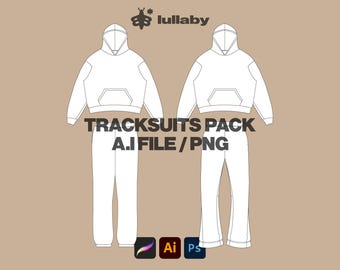 Streetwear Tracksuit Template + Flared Set Pack Vector Mockup Illustrator Procreate PNG Clothing Custom Design Sketch Tech Pack Download
