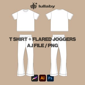 Streetwear Vector T shirt Template Flared Joggers Template Vector Tech Pack Illustrator Mockup Procreate Clothing Design Sketch Flat Drawing