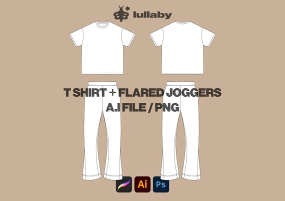 Streetwear Vector T shirt Template Flared Joggers Template Vector Tech Pack Illustrator Mockup Procreate Clothing Design Sketch Flat Drawing
