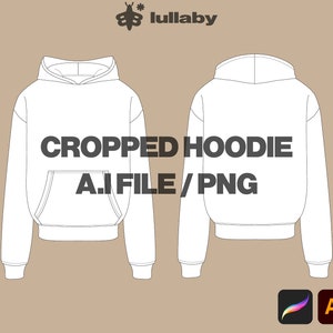 Cropped Hoodie Template Hoodie Mockup Streetwear Vector Adobe Illustrator Procreate Template PNG Clothing Digital Design Sketch Tech Pack