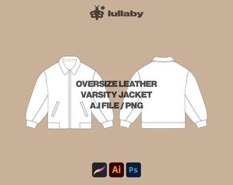 Varsity Jacket Template Streetwear Vector Mockup Vector Tech Pack Illustrator Template Procreate Mockup Clothing Design Flat Drawing SVG