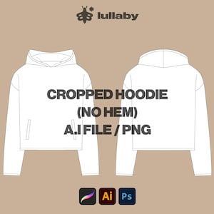 Cropped Hoodie Template Hoodie Mockup Oversize Hoodie Tech Pack Streetwear Vector Illustrator Template Procreate Template flat drawing PNG