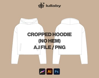 Cropped Hoodie Template Hoodie Mockup Oversize Hoodie Tech Pack Streetwear Vector Illustrator Template Procreate Template flat drawing PNG