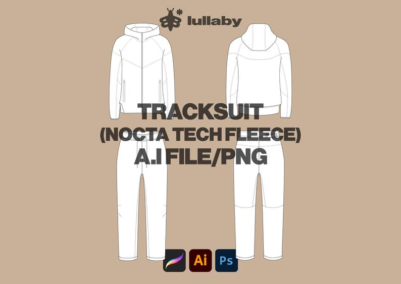 Streetwear mockup Tracksuit Template Vector Hoodie Mockup Sweatpants streetwear tech pack Vector tech pack hoodie mockup bundle flat drawing image 1