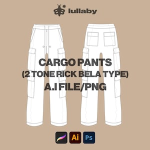 Streetwear Cargo Pants Template Wide Pants Vector Template Illustrator Mockup Procreate Clothing Design Flat Drawing Clothing Brand Asset