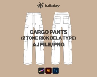 Streetwear Cargo Pants Template Wide Pants Vector Template Illustrator Mockup Procreate Clothing Design Flat Drawing Clothing Brand Asset