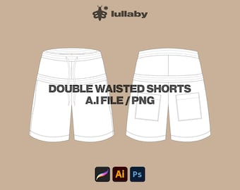 Double Waisted Shorts Mockup – Streetwear Vector Template for Illustrator & Procreate (AI File)