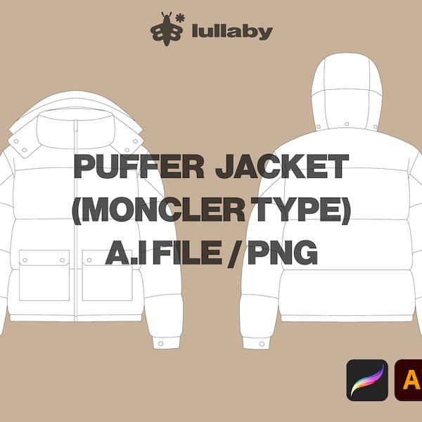 Puffer Jacket Mockup Streetwear Vector Template Procreate Template Digital Mockup Clothing Template Design Sketch Tech Pack Download