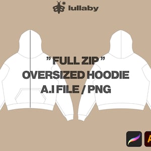 Streetwear Vector Full Zip Mockup Up Hoodie Template Sweatshirt Mockup Vector Tech Pack Illustrator Template Procreate Mockup Clothing Flat