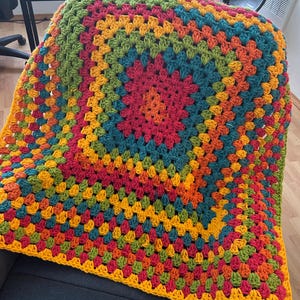 Crocheted Blanket | Rainbow Soft Granny Square Throw Handmade Blanket
