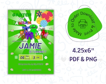 Garten of Banban Roblox Birthday Invite (4.25x6in), digital party invitation, made-to-order personalized invitations for birthdays PDF&PNG