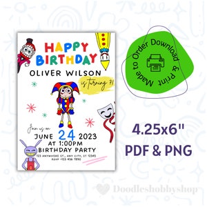 Pomni Digital Circus Birthday Invite Digital Download, The Amazing digital Circus Birthday invite PDF and PNG files