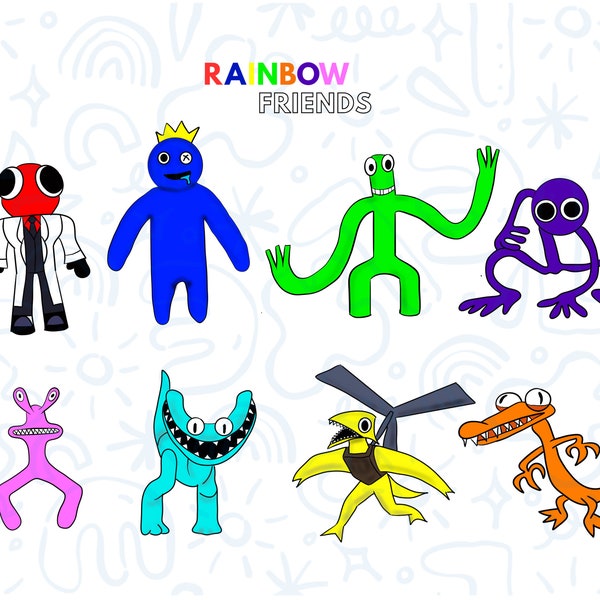 Roblox-inspirierte Regenbogen Freunde Charaktere PNG Bundle: Sofortiger Download für Sublimation und Druckhandwerk - 9 Bilder