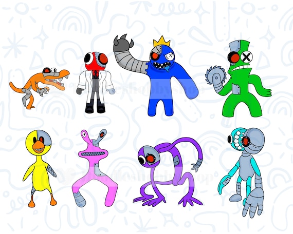 Metallic Rainbow Friends Robot Inspired Characters from Roblox, PNG Bundle:  Instant Download for Sublimation & Printing Crafts - 8 Images