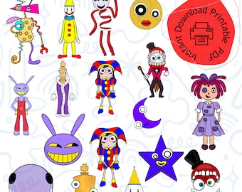 Pacchetto di 17 file PNG dei personaggi di The Amazing Digital Circus, file PNG di Digital Circus scaricabili istantaneamente.