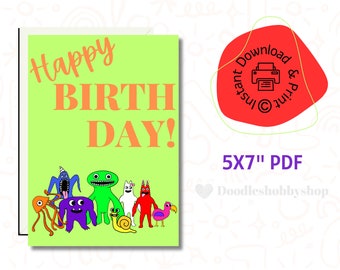 Roblox Garten of BanBan Birthday Wishing Card - Digital PDF Download - Roblox Games Themed - 5x7 Inches