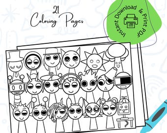 Sprunki coloring pages PDF X PNG Instant download