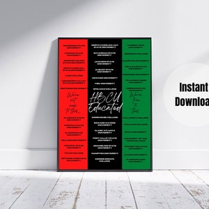 HBCU Printable Wall Art, Historically Black College and University, Black History Month Gifts,